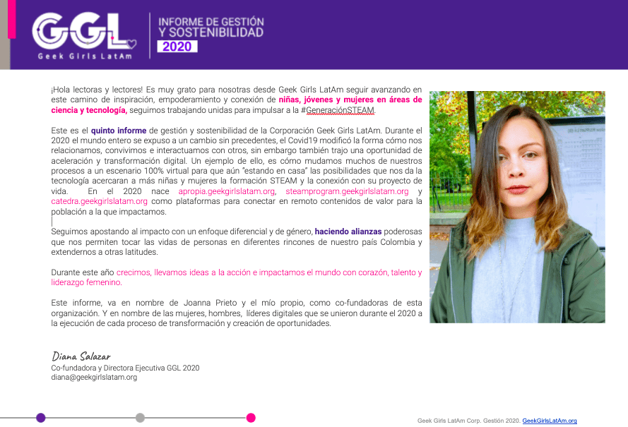 Geek Girls LatAm – Informe Gestión – Diana Salazar