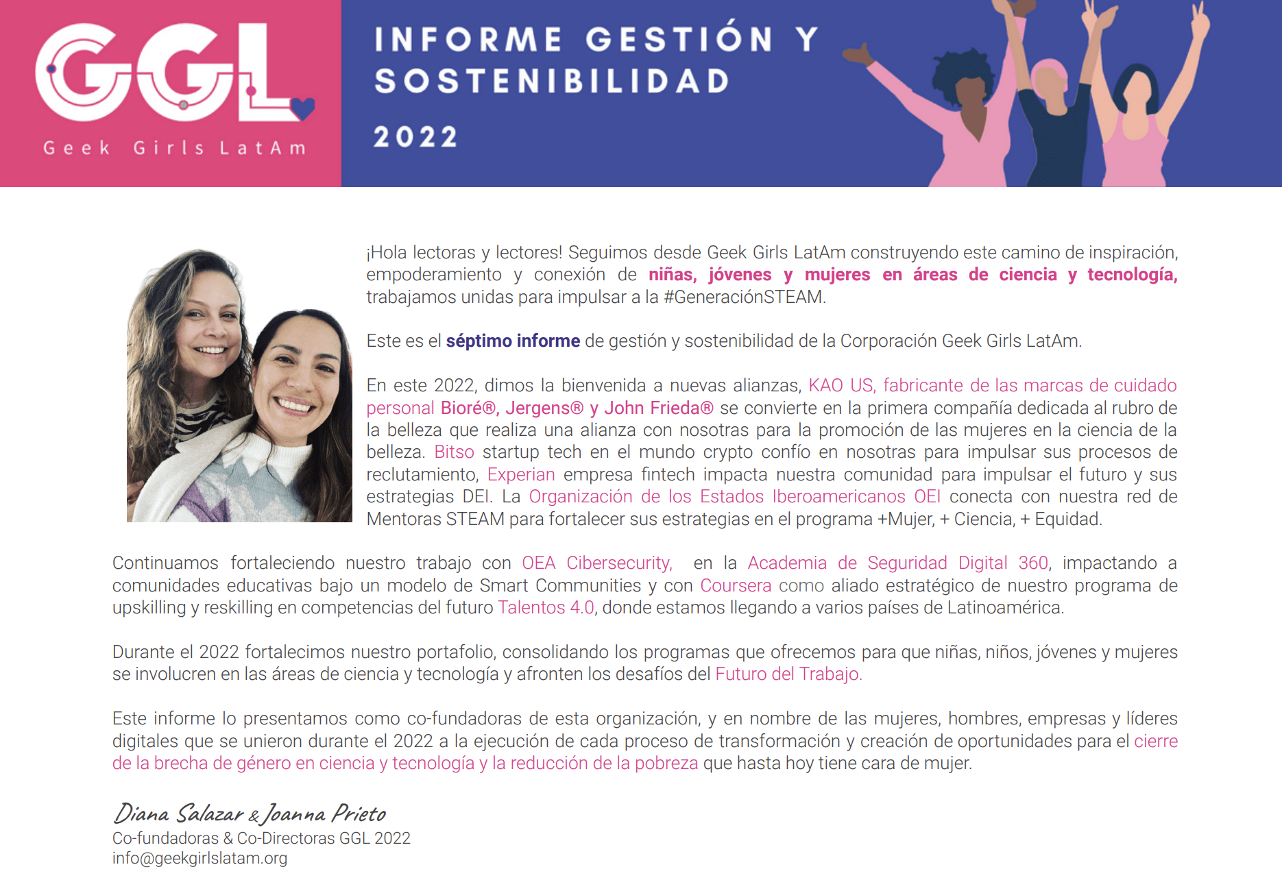 Diana Salazar – Joanna Prieto -Geek Girls LatAm Informe Sostenibilidad 2022
